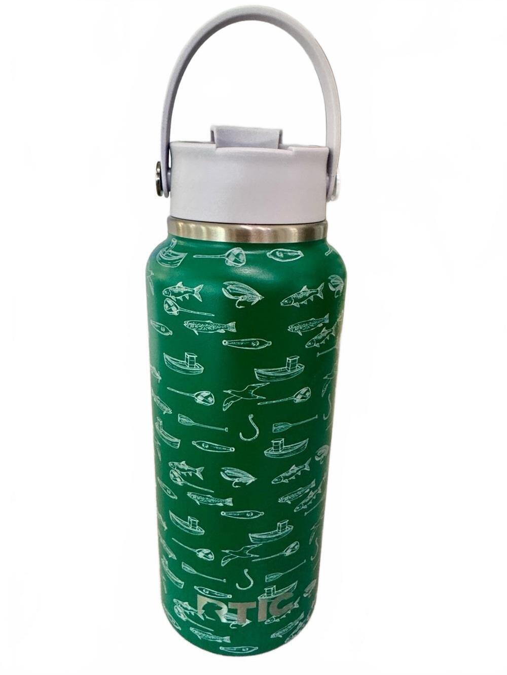 RTIC Green Fish & Boat Pattern Stainless Water Bottle 32OZ NEW